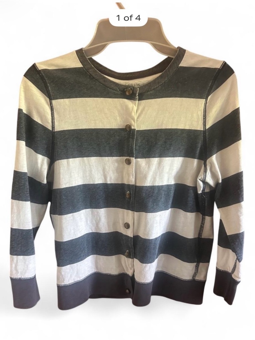 J. Crew Navy and White Striped Button-Front Cardigan